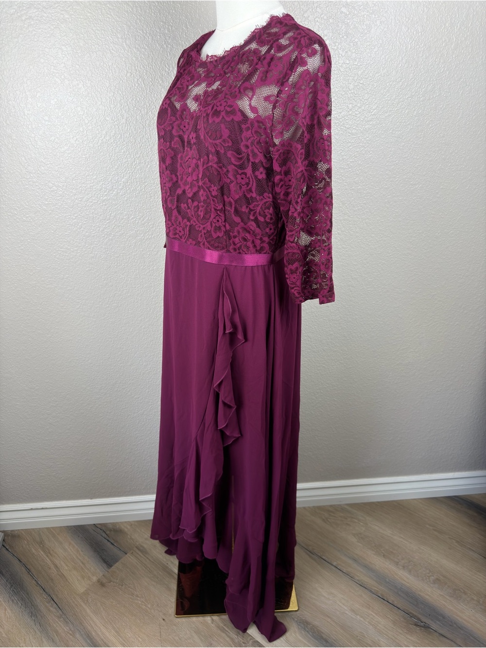 NWOT Miusol Deep Plum Lace-Top Long Sleeve Maxi Dress,XL - Picture 5 of 10